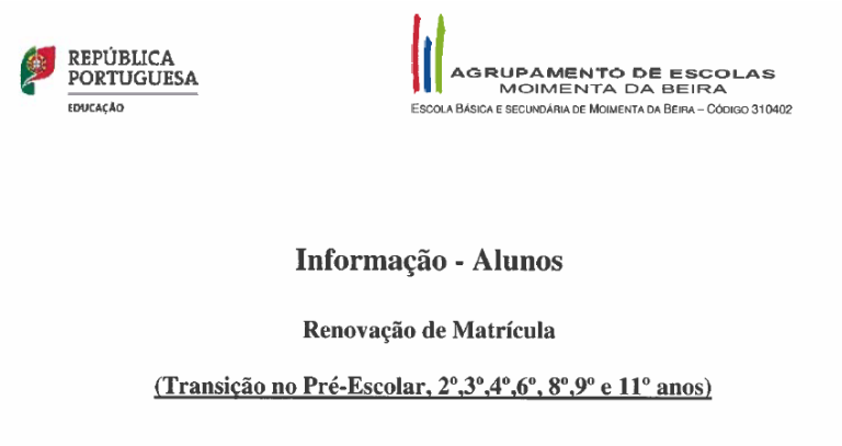 Renovação de Matrícula – Pré,2º,3º,4º,6º,8º,9º e 11º