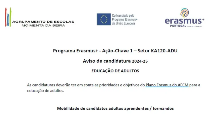 Erasmus + – Mobilidade de aprendentes (KA120 – ADU)