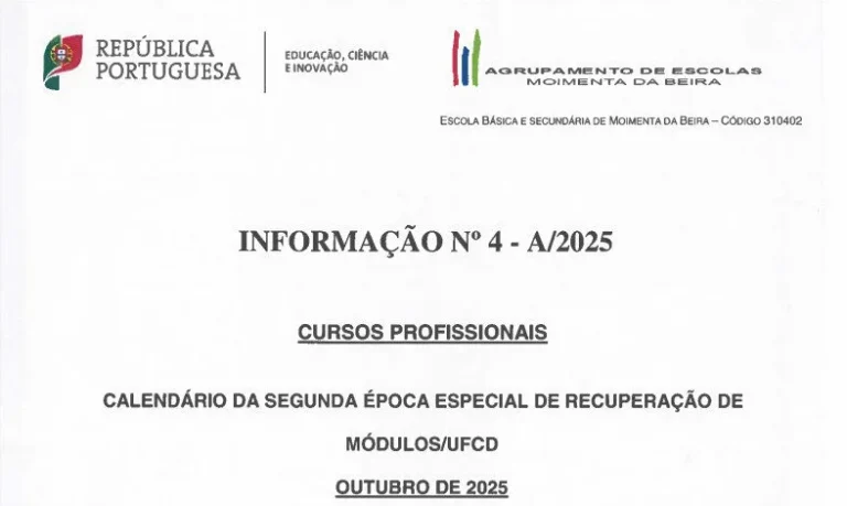Época especial de recuperação de módulos / UFCD do ensino profissional – outubro 2025